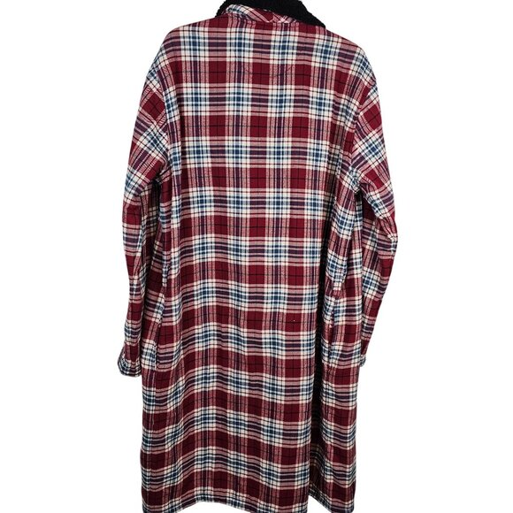 Womens Winter Warm Classic Long Red Gray Blue Plaid Fleece Flannel Ugg Robe M/L - Picture 2 of 11